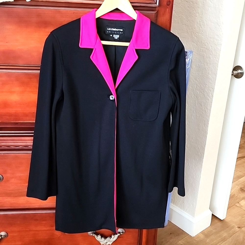 EUC Black with pink accent long jacket